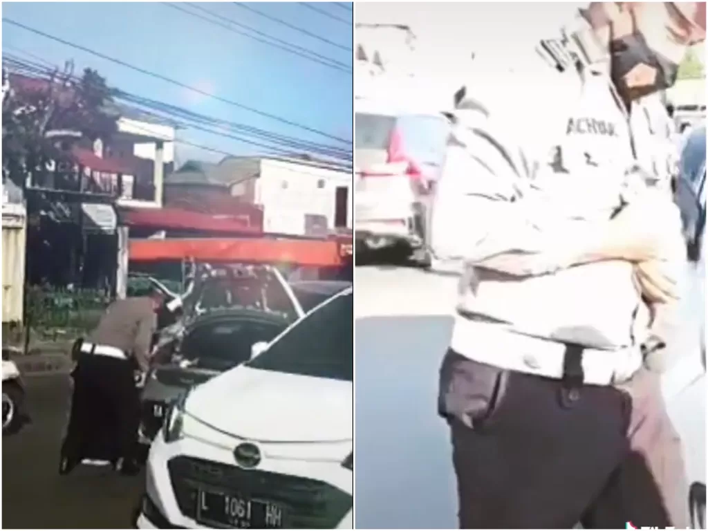 Cuplikan video viral polisi selamatkan anak kucing terjebak di kolong mobil. (photo/TikTok)