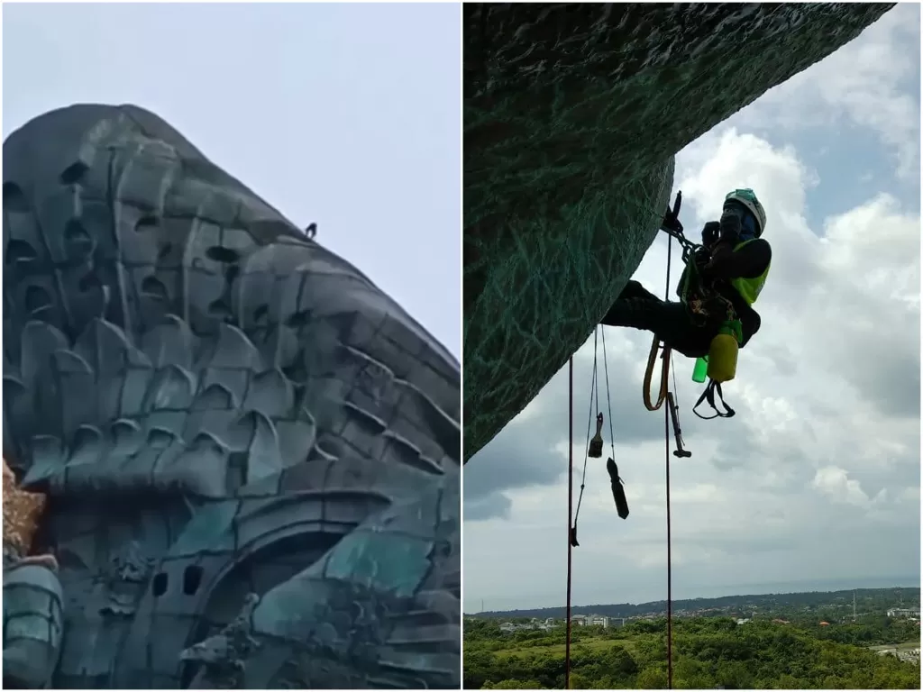  Cuplikan video viral pria yang memanjat GWK, Bali. (photo/Instagram).