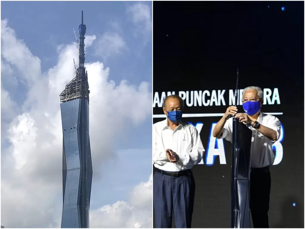  Perdana Menteri Malaysia Ismail Sabri Yaakob, Selasa (30/11), meresmikan penyempurnaan pemasangan puncak menara Merdeka 118 di Jalan Changkat Stadium Kuala Lumpur yang merupakan menara tertinggi di Asia Tenggara. (photo/Wikimedia/ANTARA Foto/Ho-PMO)