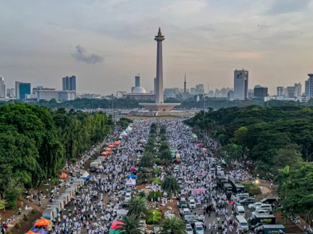 Ilustrasi. Suasana aksi reuni 212 di kawasan Monas, Jakarta, Senin (2/12/2019). (ANTARA FOTO/Aruna/ilustrasi)