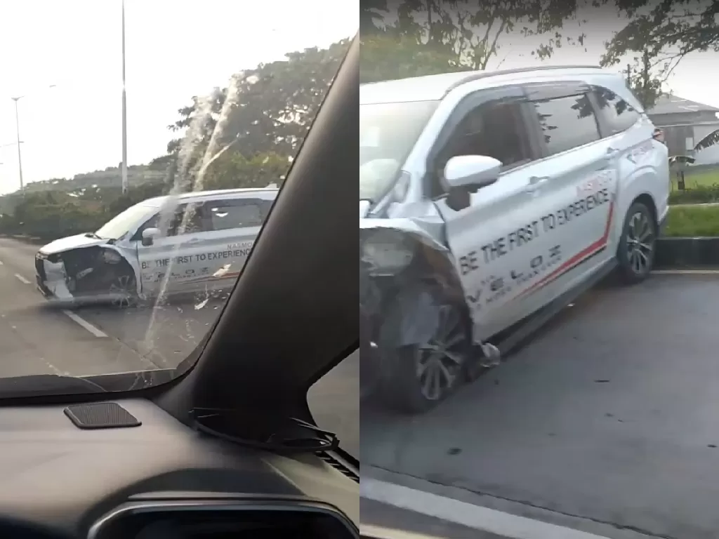 Mobil Toyota Veloz terbaru yang mengalami kecelakaan (photo/YouTube/Hasyim zay)