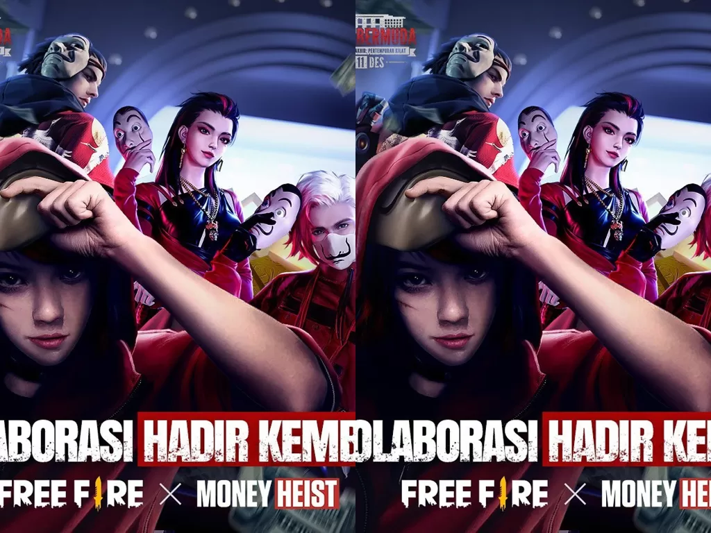 Tampilan poster kolaborasi Free Fire dengan Money Heist. (photo/Dok. Free Fire Indonesia via Instagram)