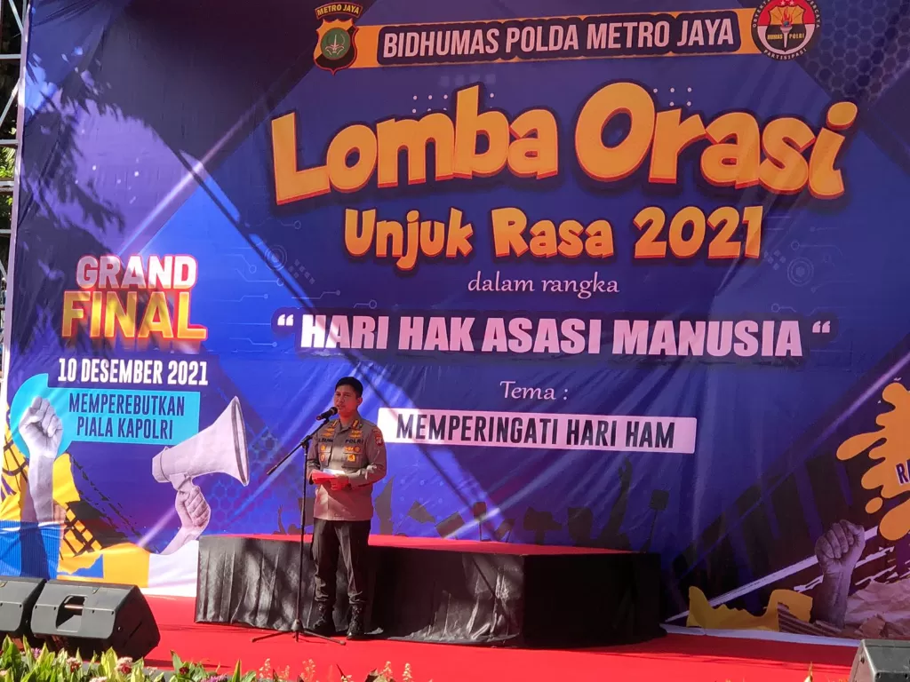 Lomba orasi Piala Kapolri di Polda Metro Jaya, Jakarta. (INDOZONE/Samsudhuha Wildansyah)