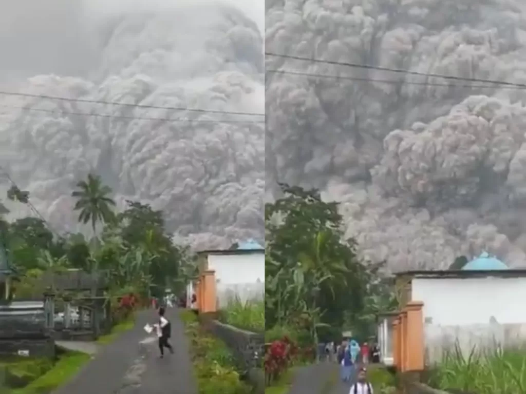 Tanngkapan layar Gunung Semeru erupsi. (Foto: Twitter/@Yoeni2909)