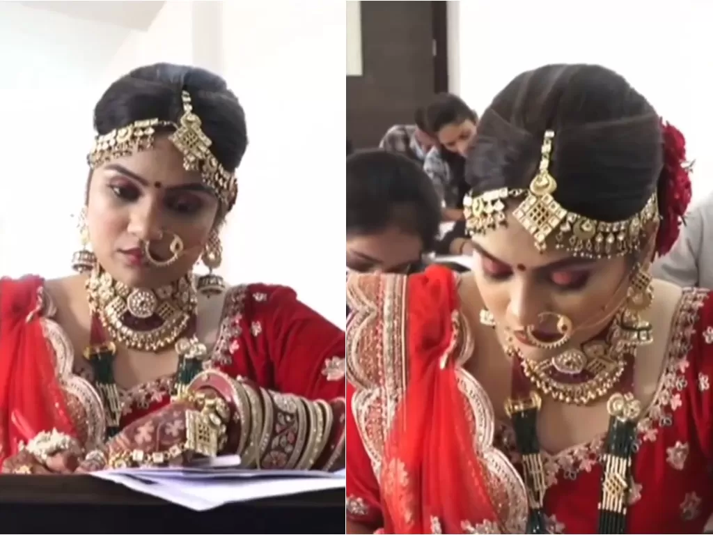 Wanita India ikut ujian di kampus dengan busana pengantin (Instagram/viralbhayani)