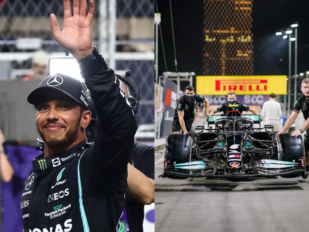 Lewis Hamilton (kiri) dan tim Mercedes (kanan). (photo/Dok. Mercedes AMG F1 via Instagram)