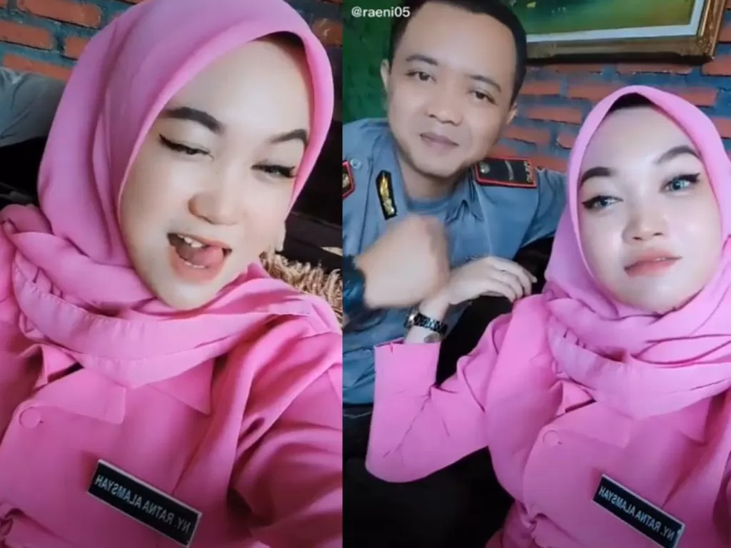 Video Ratna Wulan bersama Riki Alamsyah sang polisi gadungan. (Tiktok/RatnaWulan)
