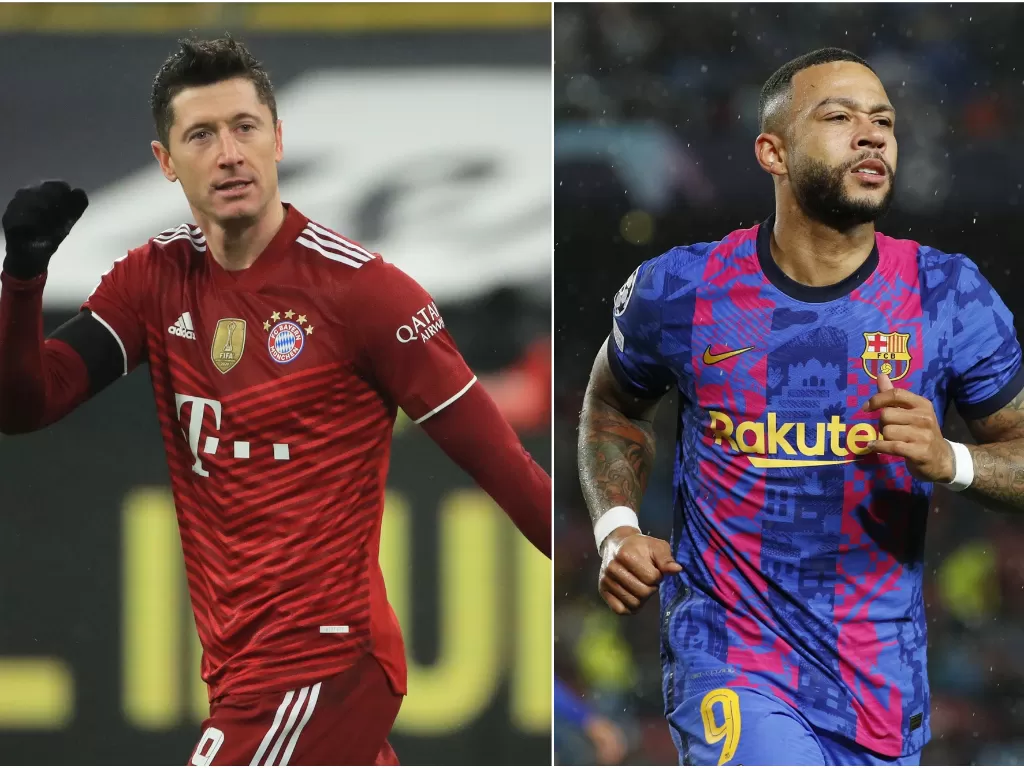 Robert Lewandowski, striker Bayern Munich (kiri), Memphis Depay, penyerang Barcelona (kanan) (REUTERS/Wolfgang Rattay/Albert Gea)