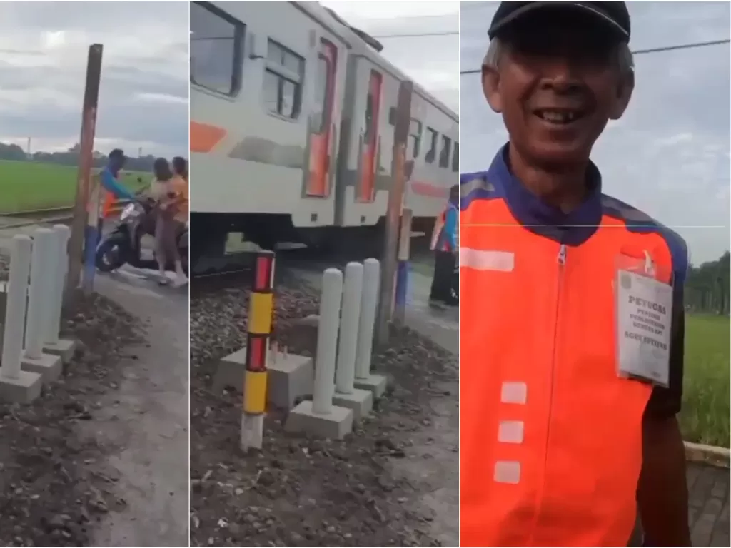 Pak Yit selamatkan pemotor nyaris ditabrak kereta api (Istimewa)