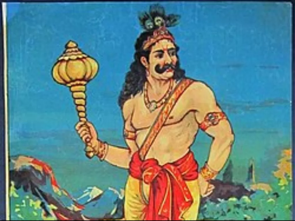 Ilustrasi olahraga ayun gada oleh mitologi India. (Wikipedia)