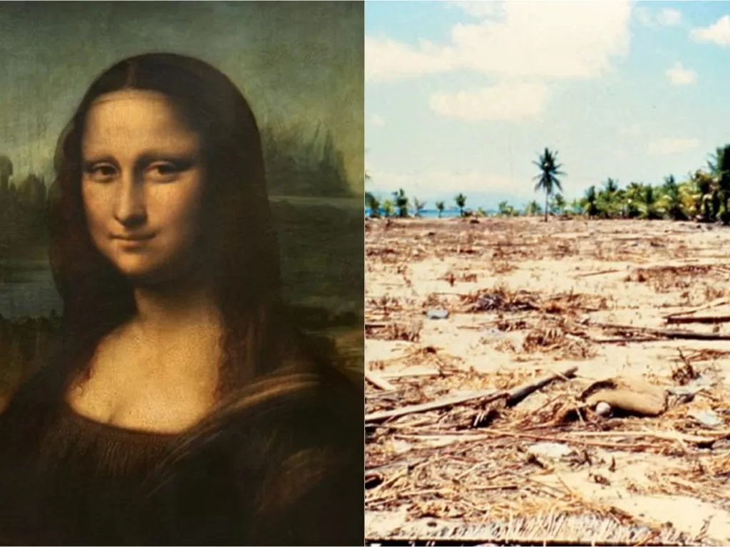 Kiri: Lukisan Mona Lisa (Istimewa) | Kanan: Gempa dan Tsunami Flores 1992 (Istimewa)
