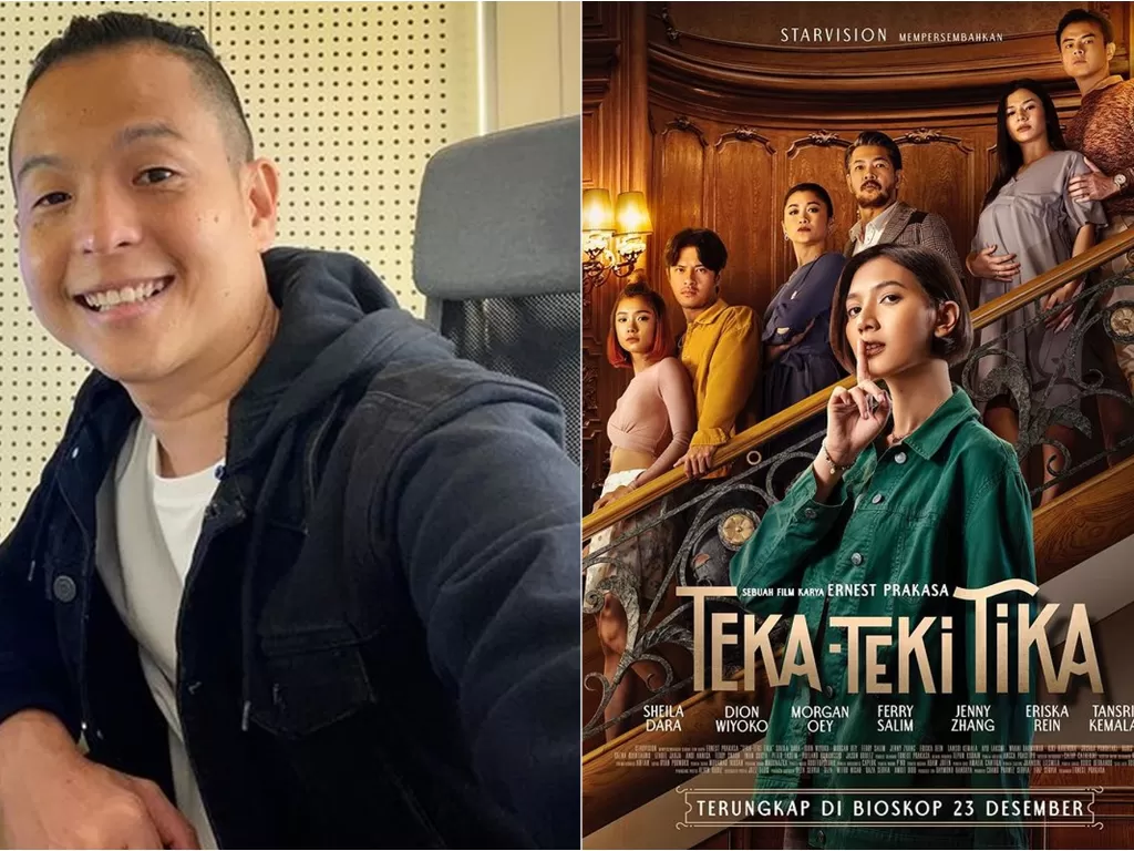 Kiri:Ernest Prakasa / Kanan: Poster film Teka Teki Tika. (Instagram/ernestprakasa)