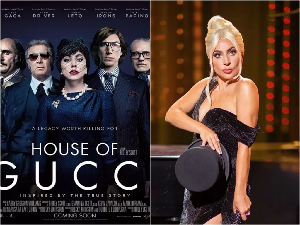 Kiri: Poster House of Gucci. Kanan: Lady Gaga. (Instagram/@ladygaga)