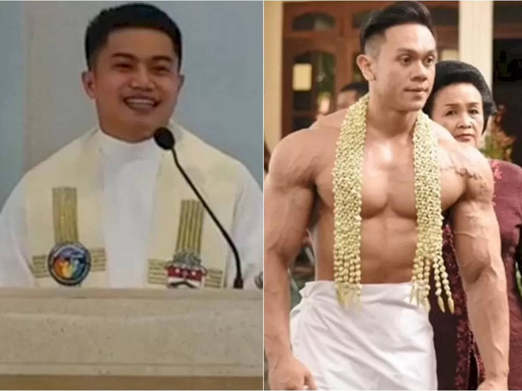 Kiri: Pendeta yang nikahkan mantan kekasih dengan pria lain. (Foto/ABS-CBN News) / Kanan: Potret pernikahan binaragawan. (TikTok/farezafeb)