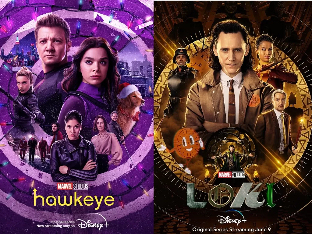 Kiri: Serial Marvel 'Hawkeye' di Disney+ (Instagram/@hawekeye), kanan: Kiri: Serial Marvel 'Loki' di Disney+ (Instagram/@officialloki)