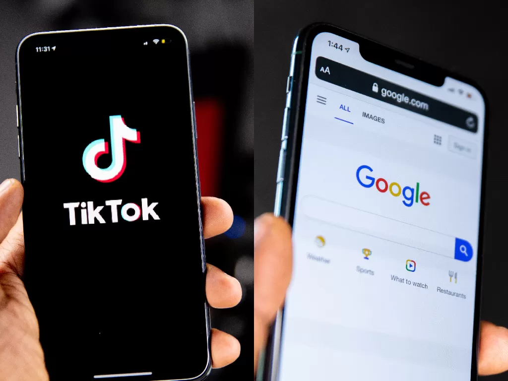 Tampilan logo TikTok dan situs mesin pencari Google (Ilustrasi/Unsplash/Solen Feyissa)