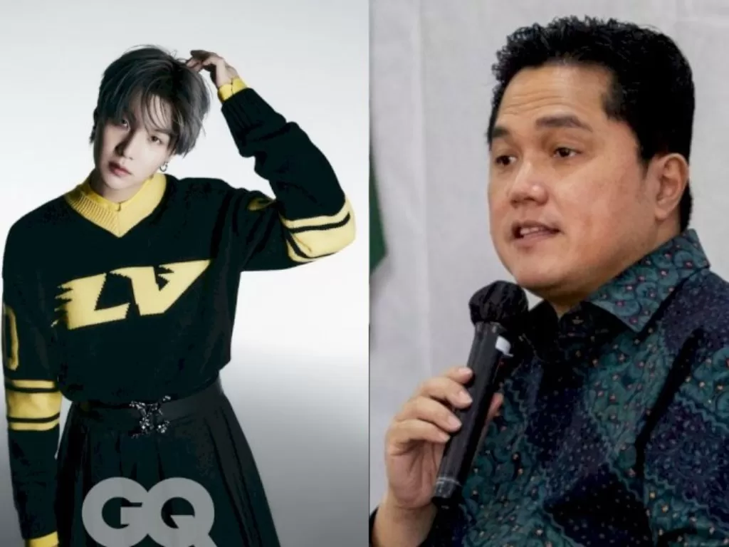 Kiri: Penyanyi dan rapper di BTS, Suga. (photo Dok. Suga BTS via Instagram), Kanan: Menteri BUMN Erick Thohir. (Foto: ANTARA/Dhemas Reviyanto).