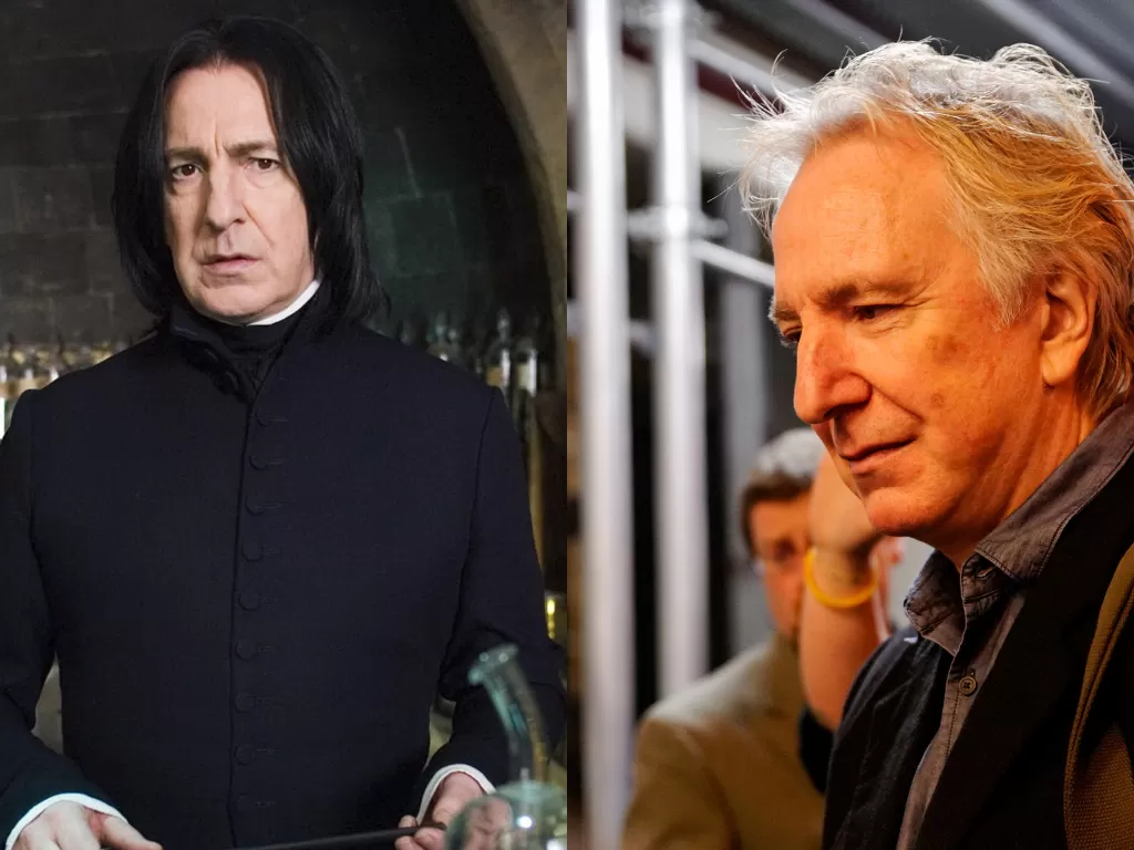 Karakter Severus Snape (kiri) yang diperankan oleh Alan Rickman (kanna). (Wikipedia)