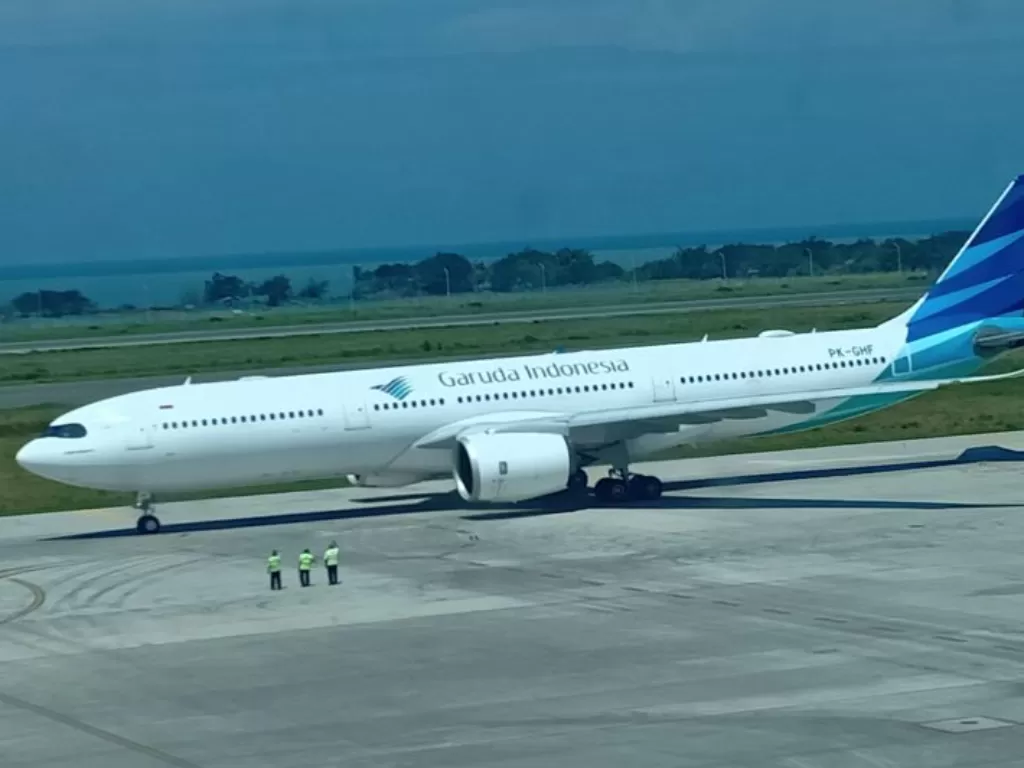 Pesawat Garuda Indonesia di Bandara Internasional Yogyakarta, Kulonprogo. (ANTARA/Ahmad Wijaya)