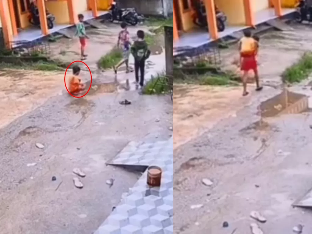 Bocah yang digendong temannya karena tak bisa berjalan. (Instagram/Kepoin_Trending)