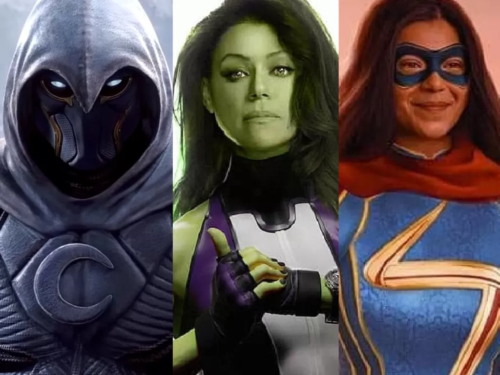 Tiga serial Marvel yang akan tayang 2022, dari Moon Knight, She-Hulk, hingga Ms Marvel. (Istimewa).