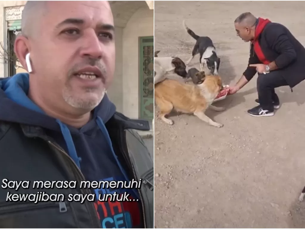 Nader Abd Al Raheem, pria Yordania yang menghabiskan Rp20 juta tiap bulan untuk memberi makan anjing liar. (Foto: TikTok @naderabdalraheem)
