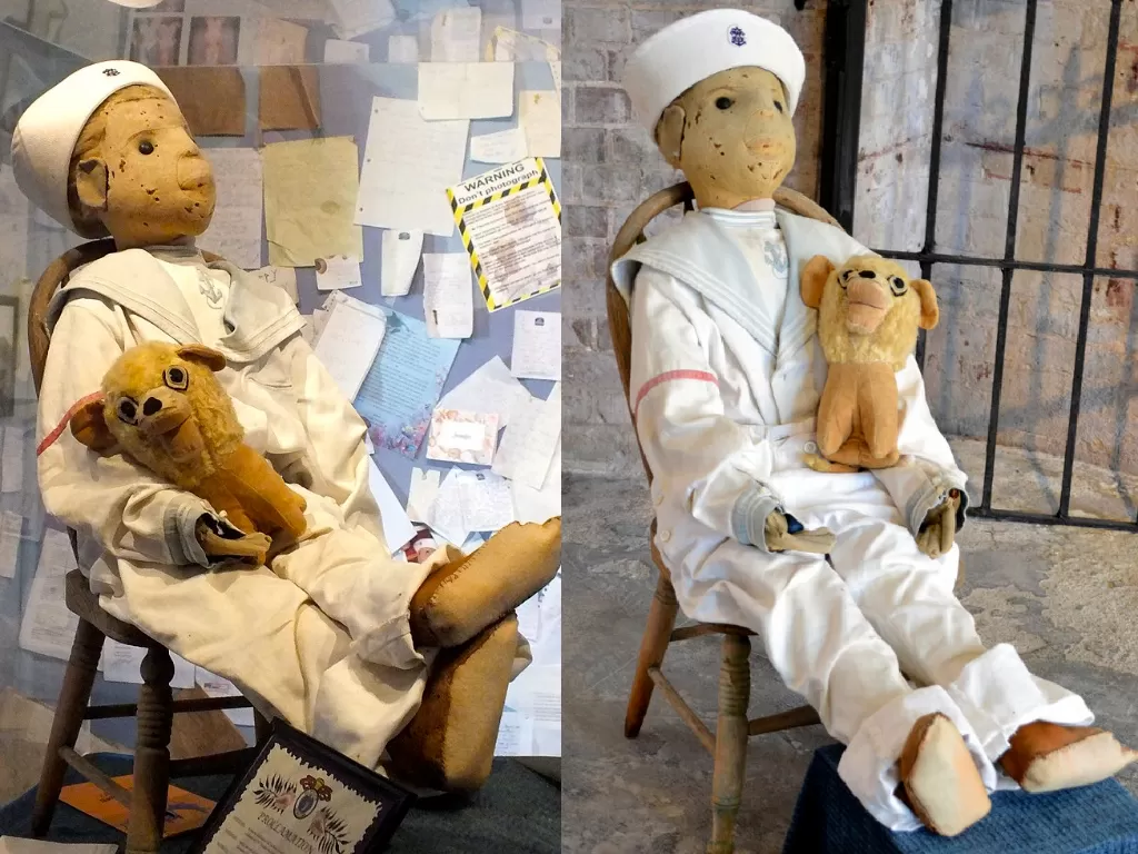 Boneka arwah Robert yang kabarnya berhantu dan dipajang di Museum setempat. (Istimewa).