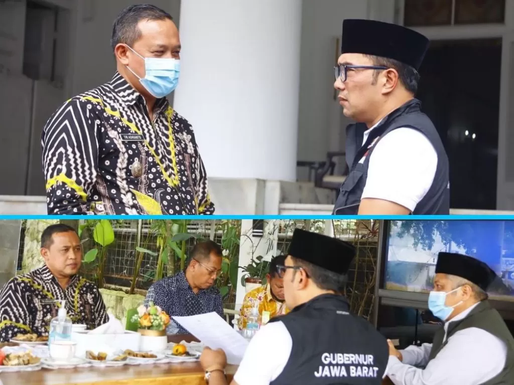 Ridwan Kamil serahkan Plt Wali Kota Bekasi ke Tri Adhianto. (Instagram/ridwankamil)