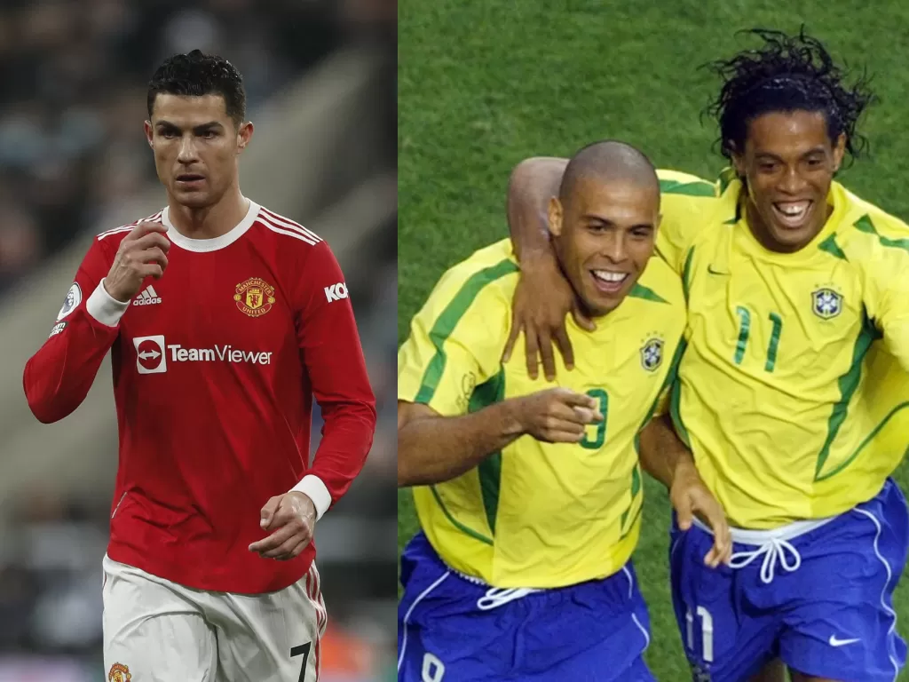 Cristiano Ronaldo (kiri), Ronaldo Nazario dan Ronaldinho (kanan). (REUTERS/Lee Smith/Sun Sport)