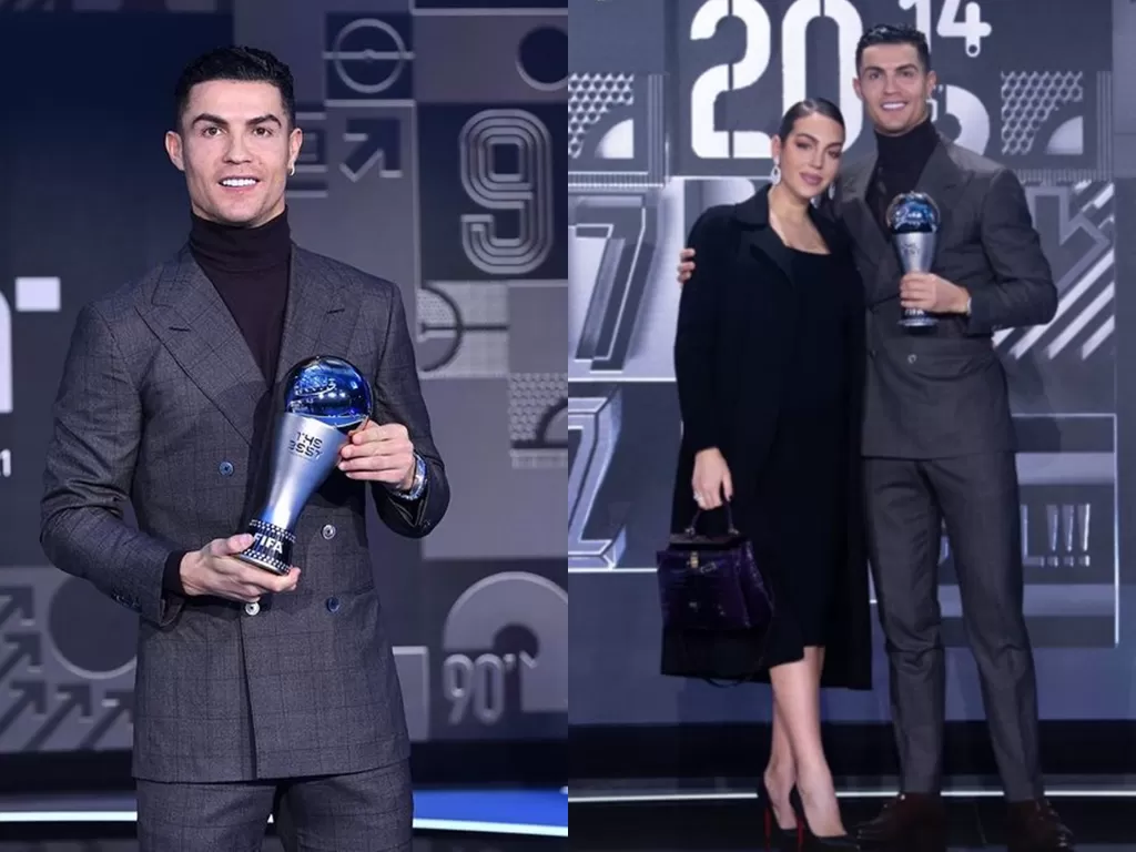 Cristiano Ronaldo dan kekasihnya, Georgina Ridruguez saat menerima penghargaan khusus dari FIFA. (Instagram/@cristiano)