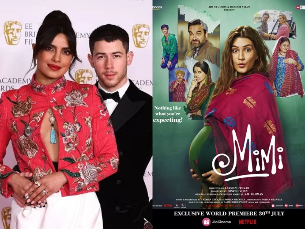Kiri: Priyanka Chopra dan Nick Jonas. (The Times) Kanan: Poster Film Mimi. (IMDb)