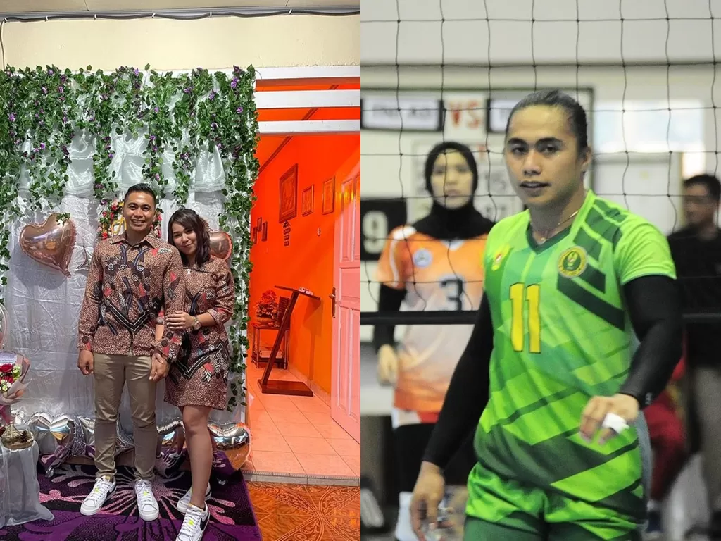Aprilio Manganang lamar kekasih (kiri), Aprilia Manganang semasa menjadi pevoli putri Indonesia (kanan). (Instagram/@manganang92/Wikipedia)