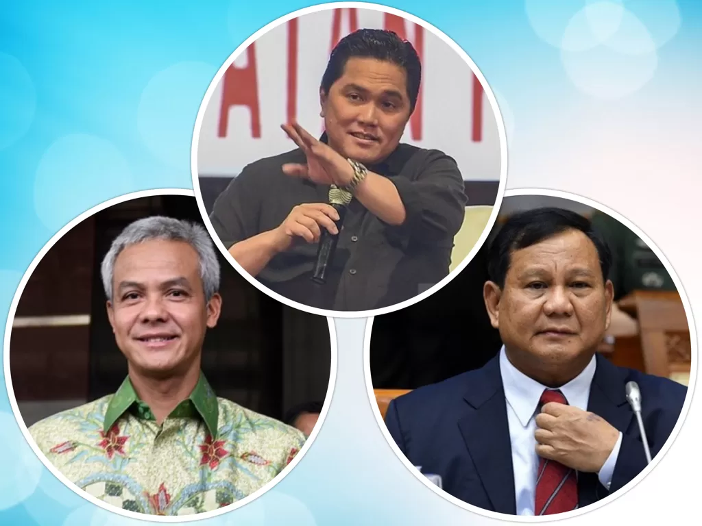 Ganjar Pranowo, Erick Thohir dan Prabowo Subianto masuk 3 besar capres pilihan warga NU. (ANTARA FOTO)