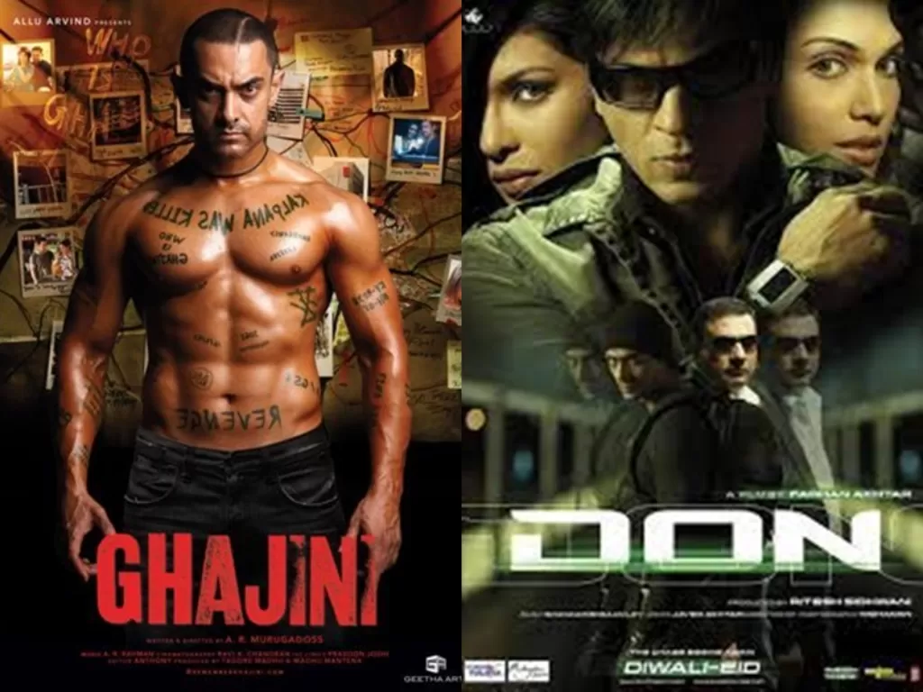 Kiri: Poster Ghajini. (IMDb) Kanan: Poster Don. (IMDb)