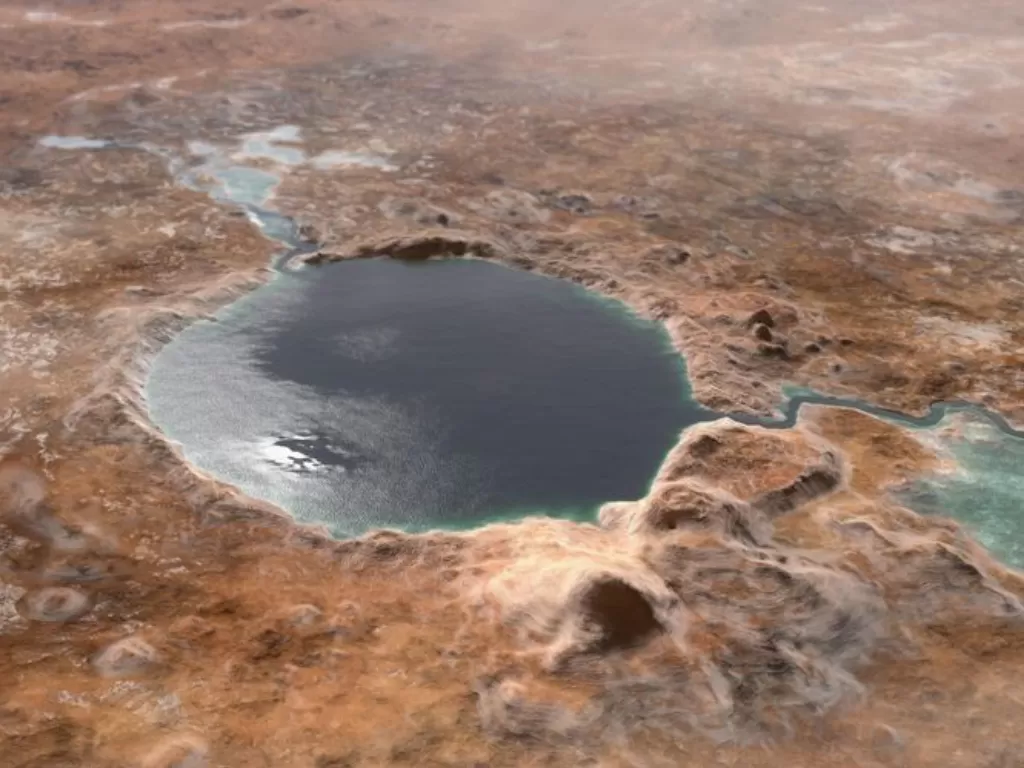 Penampakan danau di kutub selatan Mars yang diduga mengandung air (Istimewa)