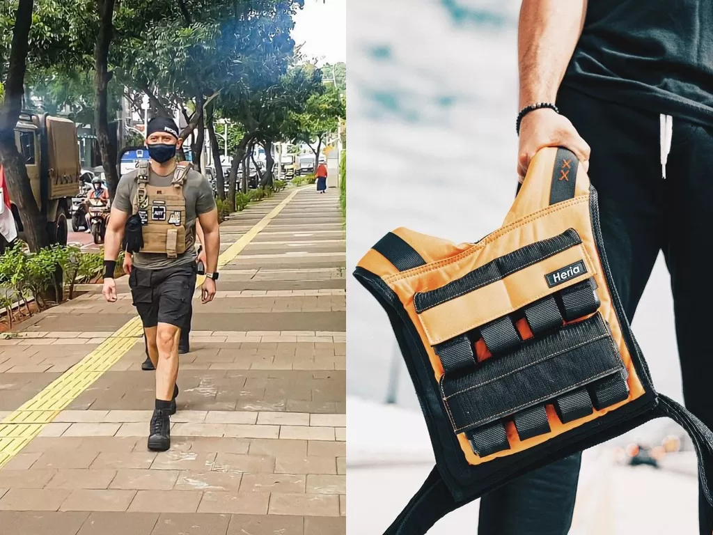 Kolase foto AHY saat jogging dan ilustrasi weight vest (Instagram/agusyudhoyono/weightvest)