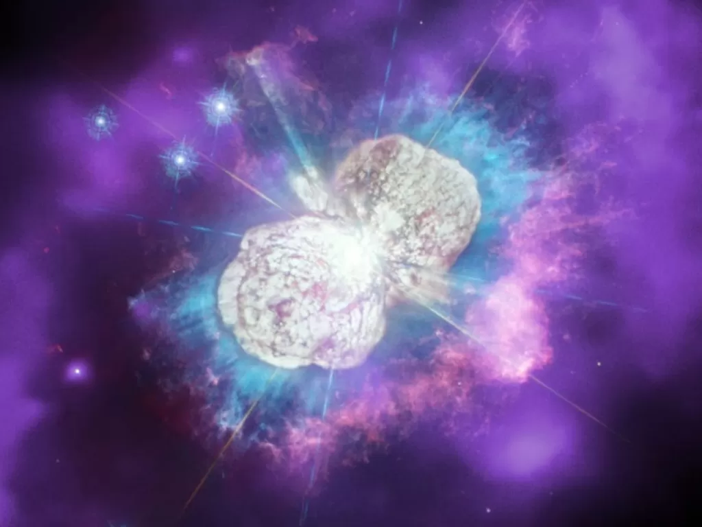 Bintang biner yang meledak, Eta Carinae kini bisa dilihat secara visual. (Foto/X-ray: NASA/CXC)