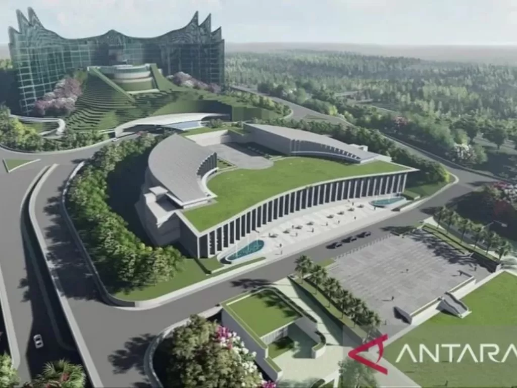   Desain eksterior yang bakal menjadi Istana Kepresidenan di Ibu Kota Negara Nusantara di Kalimantan Timur, Selasa (4/1/2022). (ANTARA/Instagram@nyoman_nuarta)