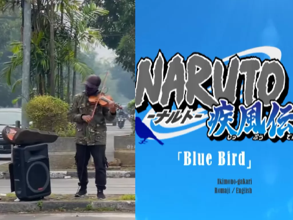 Pengamen di Bandung cover lagu Naruto (Tiktok/), soundtrack Naruto Shipudden 'Blue Bird. (Youtube).