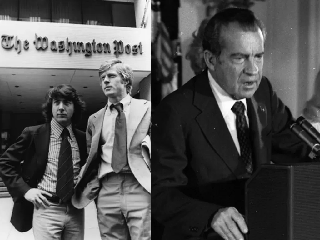 Dua aktor yang perankan dua jurnalis pembongkar kasus Watergate (IMDB), Presiden Nixon. (Wikipedia).