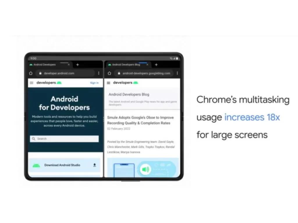 Tampilan ilustrasi peningkatan kinerja 18x Google Chrome untuk perangkat Tablet dan Foldables. (ANTARA/HO/Android Developers Newsroom)