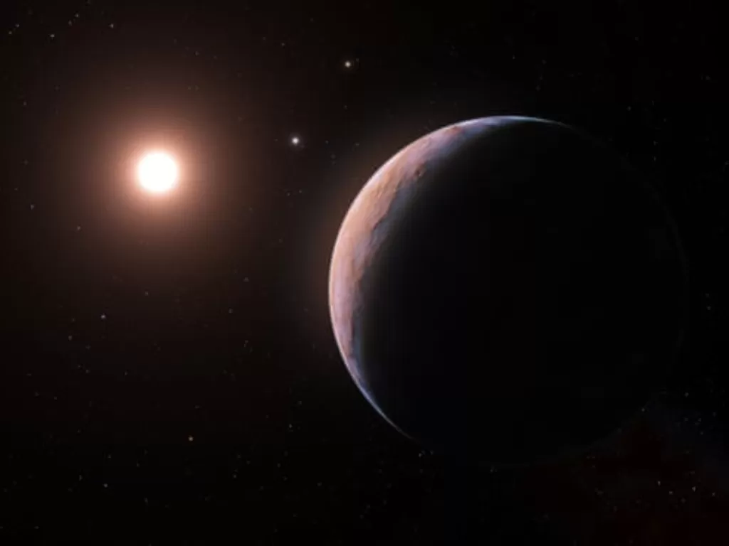 Ilustrasi planet baru, Proxima d yang mengorbit bintang Proxima Centauri (EPA via The Guardian)