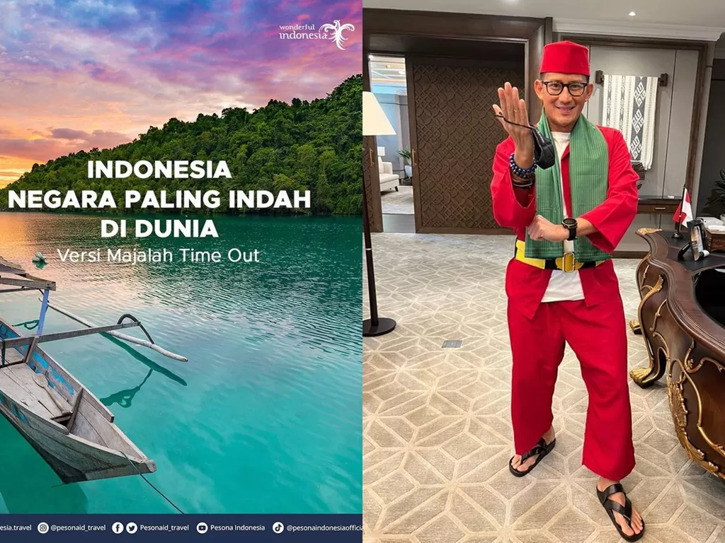 Kolase foto poster Indonesia negara paling indah dan Sandiaga Uno. (Instagram @sandiuno)