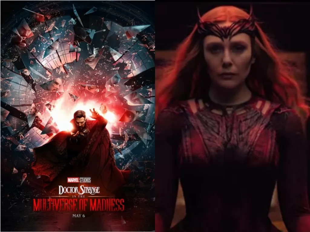 Kiri: Poster Doctor Strange 2. (Screenrant) Kanan: Wanda di dalam trailer Doctor Strange 2. (YouTube/Marvel Entertainment)