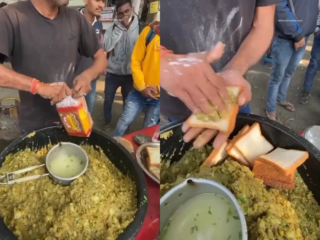 Pembuatan sandwich telur di India. (TikTok/@jomito1502)