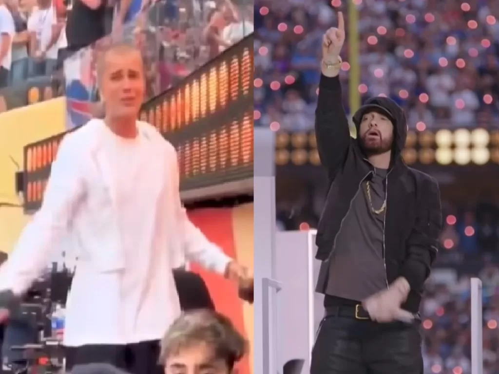 Justin Bieber ikutan menikmati penampilan Eminem di acara Superbowl. (Istimewa).
