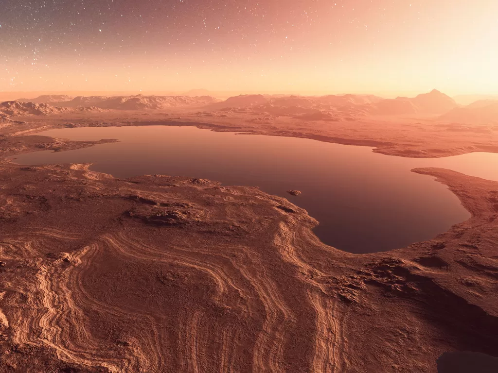 Ilustrasi lautan di Mars. (Innovation News Network)