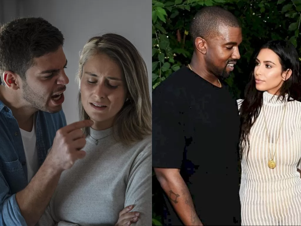 Kiri: ilustrasi toxic relationship, kanan: Kim Kardashian dan Kanye West. (freepik/Instagram/chipkumedia)