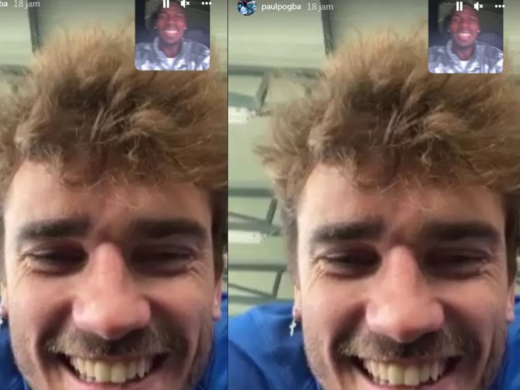 Paul Pogba video call dengan Antoine Griezmann. (Screenshoot/Instagram/@paulpogba)