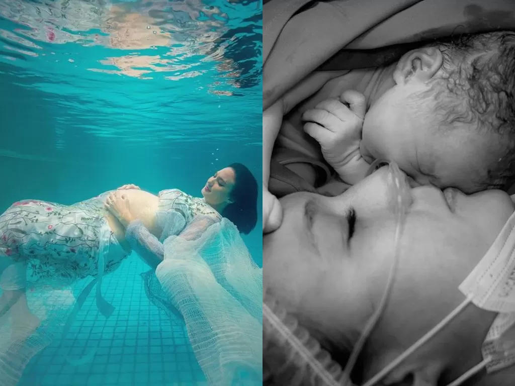Kolase potret Nadine Chandrawinata saat hamil dan melahirkan (Instagram/nadinelist)